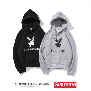 supreme 2 colors black grey velvet hoodie rabbit print