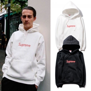 supreme 2 colors black white hoodie joint logo